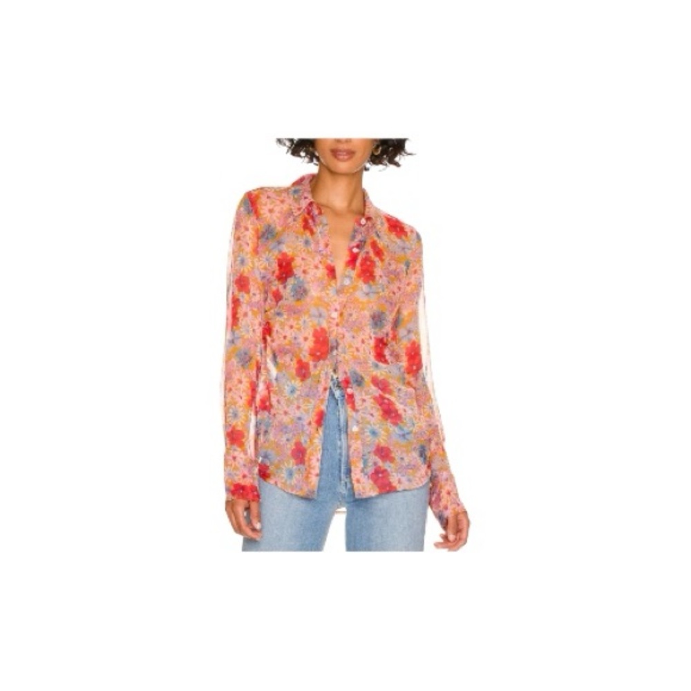 Free People  Mathilda Button Down Sheer Floral Print  Long Sleeves Shirt  S
